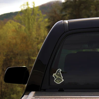 FN America SCAR Gnome Decal, he is wearing a blue gnome hat and holding a golden machine gun. Under it, there is a dark version of the FN America logo.