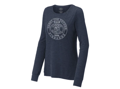 Blue long-sleeve ladies shirt written in white "Carry the future firearms" around the FN America logo