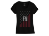 Black t-shirt with the american flag in red and white, and the FN America logo on the center