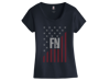Blue t-shirt with the american flag in red and white, and the FN America logo on the center
