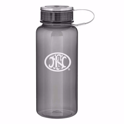 Graphite color 34oz water bottle with FN logo in white 