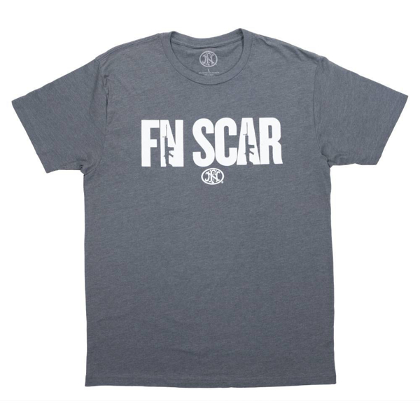 Grey tee with FN SCAR logo in white across the front