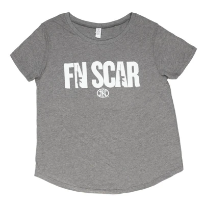 Ladies Light Grey tee with white FN SCAR logo across front