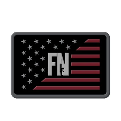 Image of a black patch with red and white American Flag design with FN logo in the center