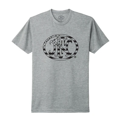 Gray t-shirt with a black version of the FN logo with the american flag texture.