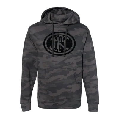 FN America hoodie with camo texture and a black version of the FN America logo on the middle.