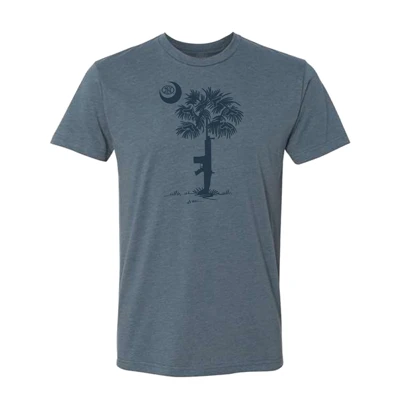 Indigo t-shirt with palmeto tree printed on the center