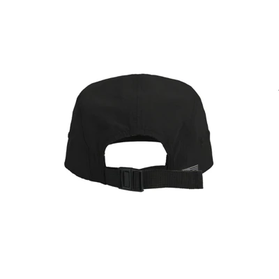 Image of the front of a black Camper Hat with a FN logo design on it