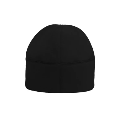 Image of the front of a black beanie with a patch and a FN design on it