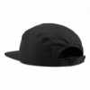Image of the back of a black Camper Hat with a black webbing with plastic clip and the US flag on it