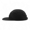 Image of the back of a black Camper Hat with a black webbing with plastic clip and the US flag on it