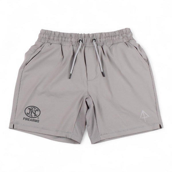 Front view of FN-branded Carrier Shorts Mk.II with drawstring waistband and subtle tactical features