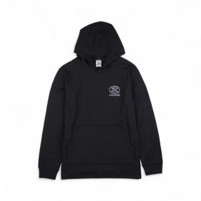 Front view of Durable Concealment Hoodie in black with FN Firearms logo and concealed carry pass-through pocket