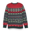 Image of a red and green sweater with a holiday FN pattern