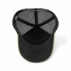 Interior view of olive green trucker cap showing black mesh lining and structured crown.