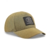Angled front view of tan perforated baseball cap featuring FNH Firearms logo patch on front panel.
