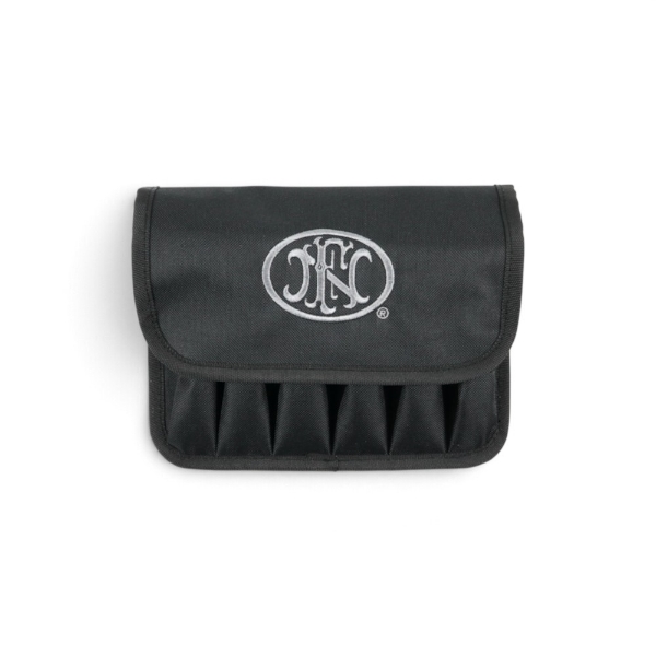 FN 6 Slot Mag Pouch in black with embroidered FN logo and six magazine slots, front view